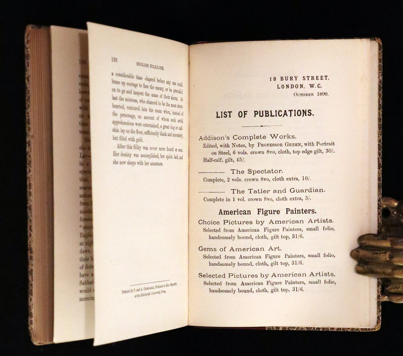 1890 Rare First Edition - England Folk-Lore and Legends with Dissertation on Fairies.