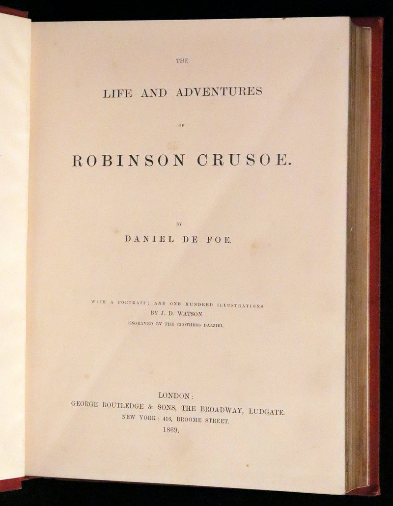 1869 Rare Book in a Beautiful Binding - The Life and Adventures of Robinson Crusoe. Illustrated.