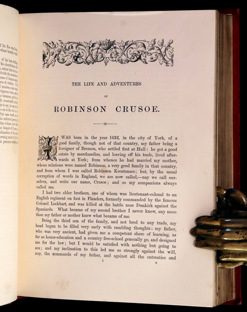 1869 Rare Book in a Beautiful Binding - The Life and Adventures of Robinson Crusoe. Illustrated.