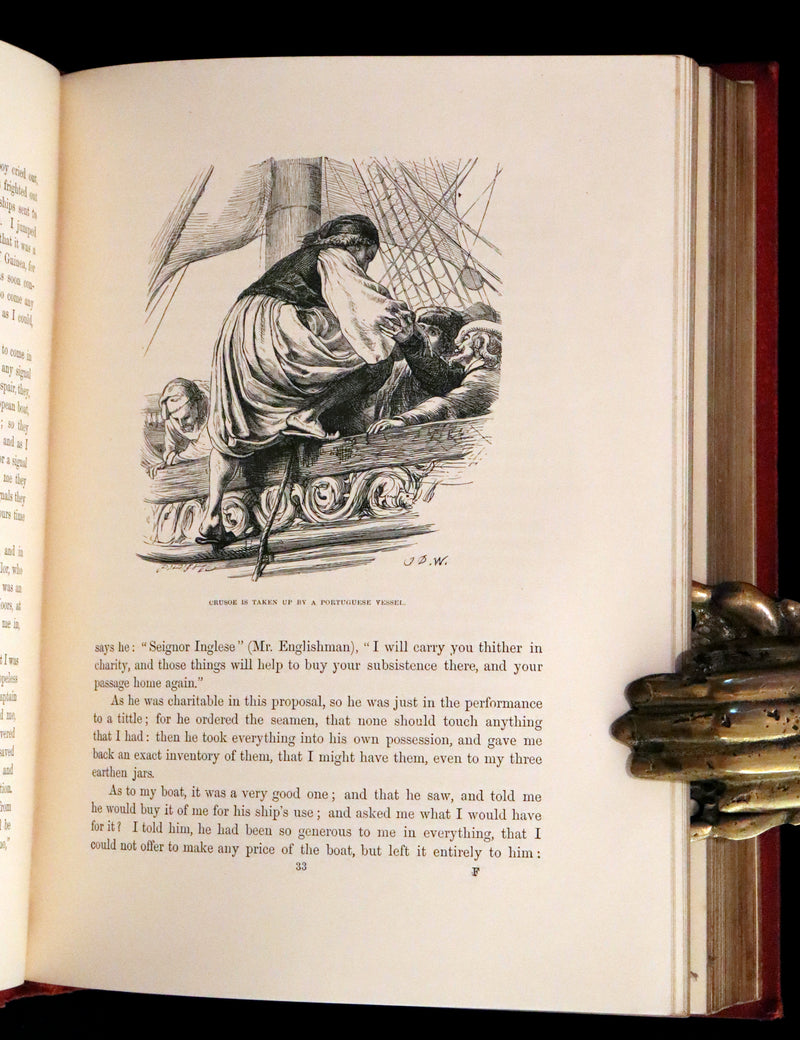 1869 Rare Book in a Beautiful Binding - The Life and Adventures of Robinson Crusoe. Illustrated.