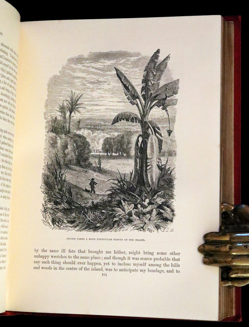 1869 Rare Book in a Beautiful Binding - The Life and Adventures of Robinson Crusoe. Illustrated.