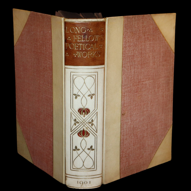 1901 Rare Book in an Art Nouveau vellum binding - The Poetical Works of  Henry Wadsworth Longfellow.