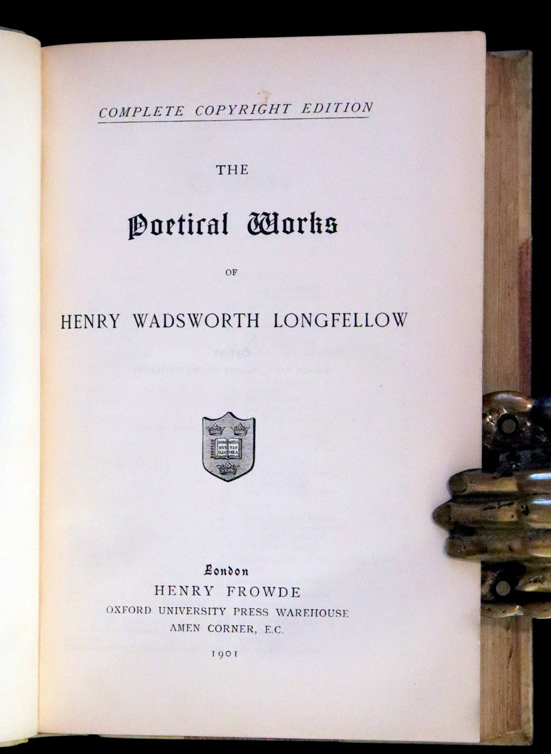 1901 Rare Book in an Art Nouveau vellum binding - The Poetical Works of  Henry Wadsworth Longfellow.