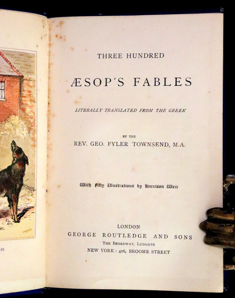 1875 Rare Book - Three Hundred Aesop's Fables beautifully Illustrated by Harrison Weir.