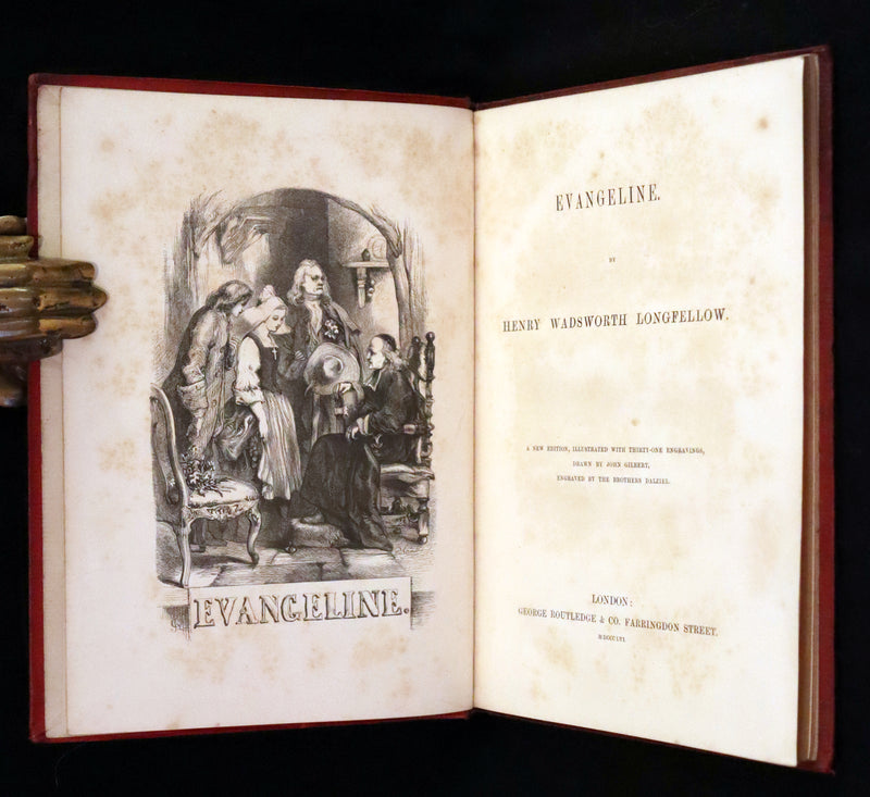 1856 Rare Victorian Book - EVANGELINE A tale of Acadie by Henry Wadsworth Longfellow. Illustrated.