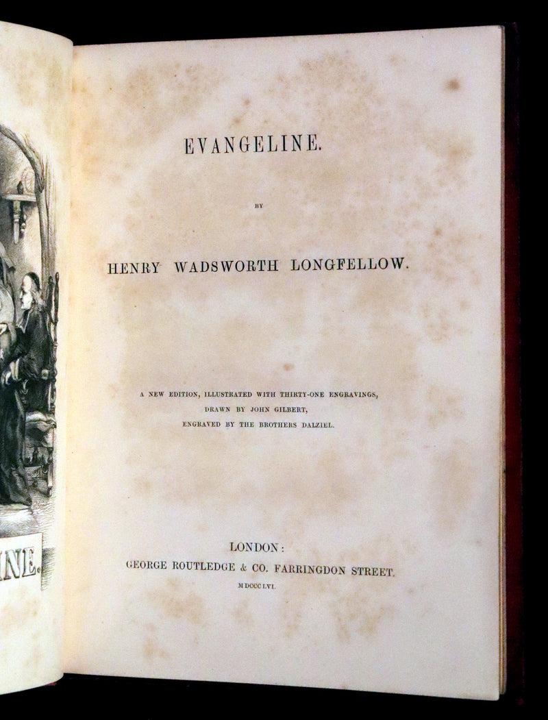 1856 Rare Victorian Book - EVANGELINE A tale of Acadie by Henry Wadsworth Longfellow. Illustrated.