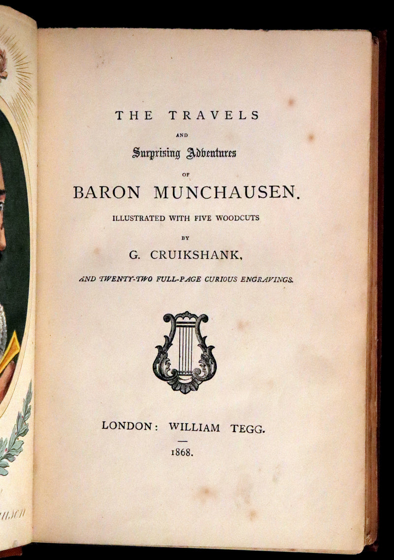 1868 Rare Book - The Travels and Surprising Adventures of Baron MUNCHAUSEN. Illustrated by Cruikshank.