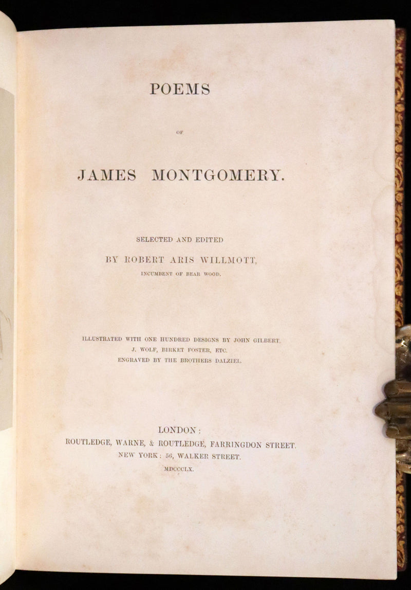 1860 Rare First Edition -  Poems of James Montgomery illustrated by John Gilbert, J. Wolf, Birket Foster, Etc.