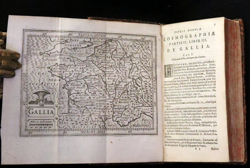 1636 Rare Geography Latin Book - P. Merulae Cosmographiae de Gallia on France with 25 Maps.