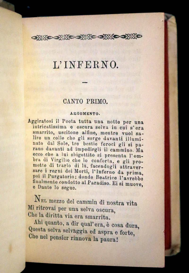 1890 Italian Vellum Book - La Divina Commedia di Dante Alighieri, Divine Comedy
