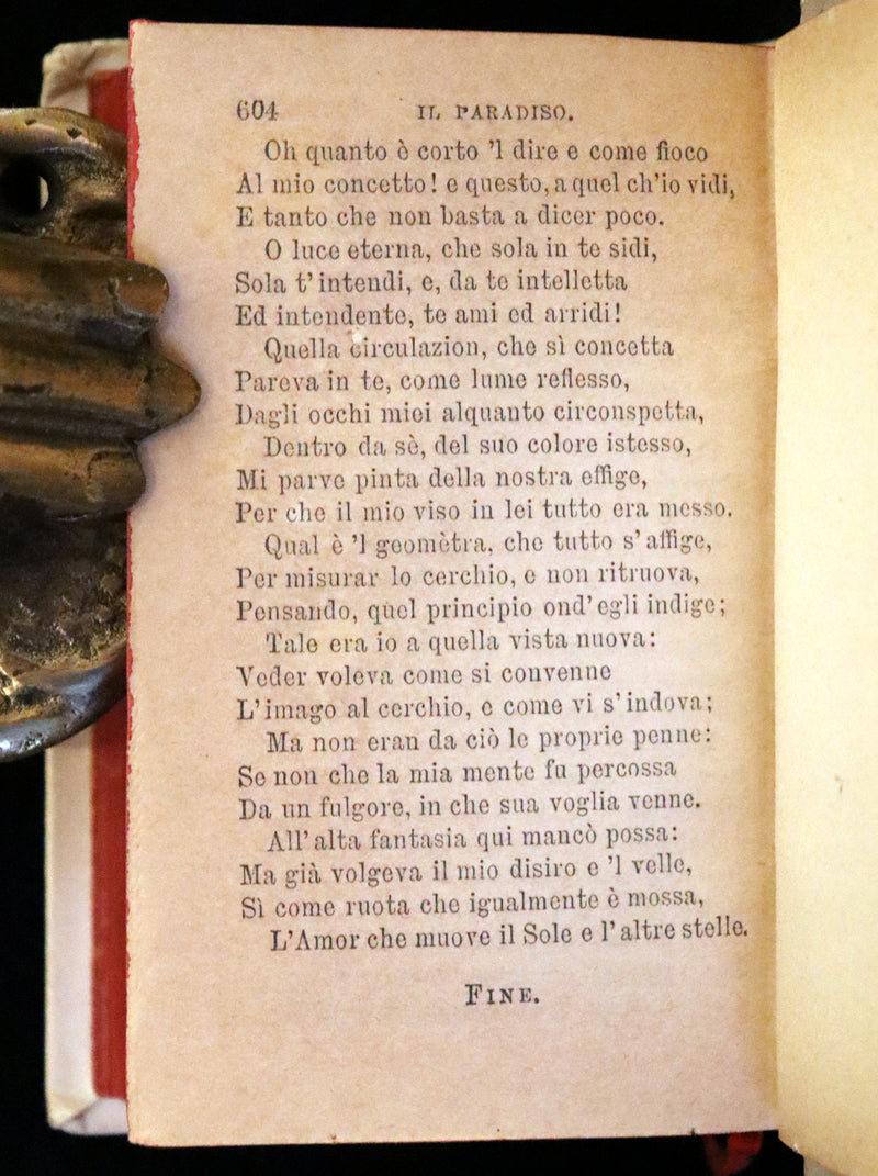 1890 Italian Vellum Book - La Divina Commedia di Dante Alighieri, Divine Comedy