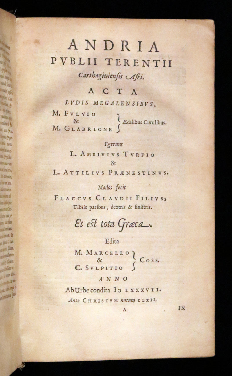 1651 Rare Latin Book - Terence's Comedies - Publii Terentii Carthaginiensis Afri, Comoediae sex.