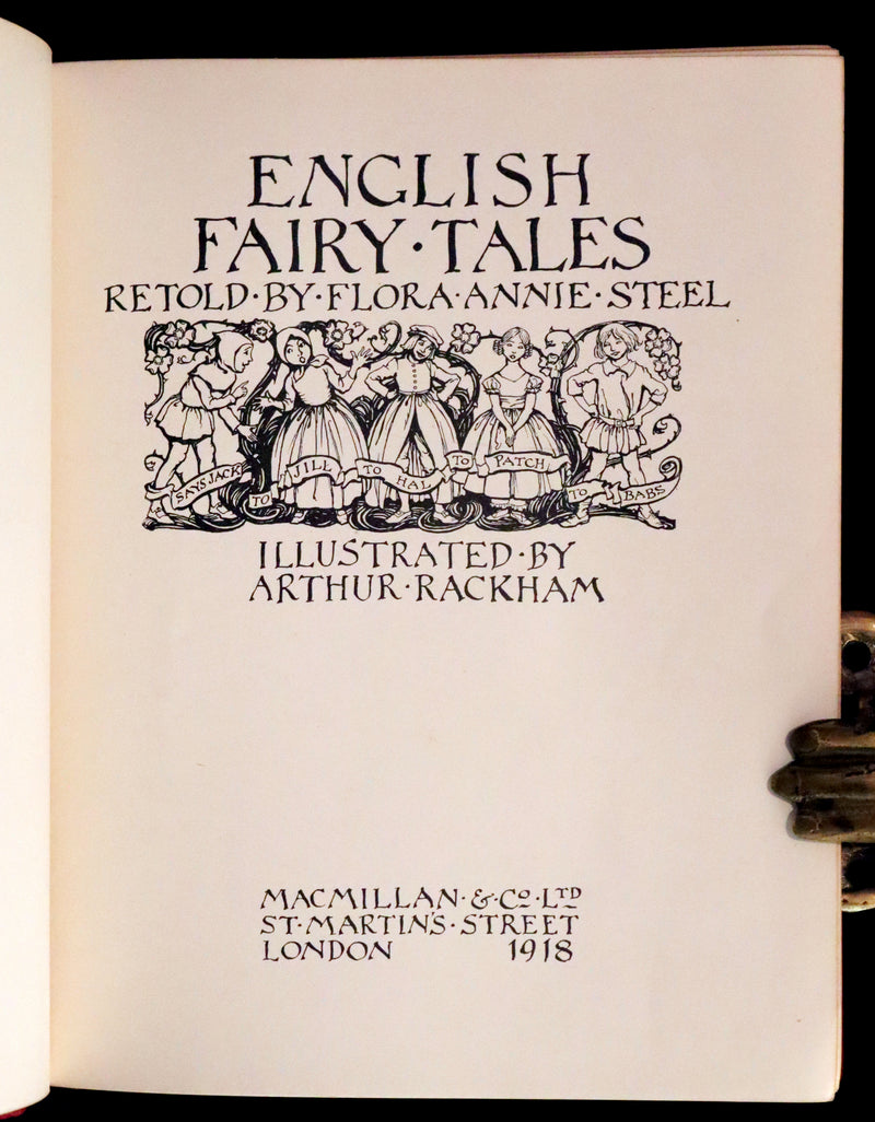1918 First Edition in Morocco Binding - ENGLISH FAIRY TALES by Flora Annie Steel, illustrated by Arthur Rackham.