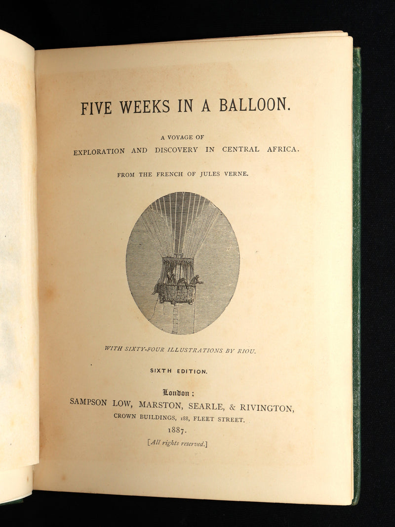 1887 Rare Early Edition - Five Weeks in a Balloon by Jules Verne, Illustrated