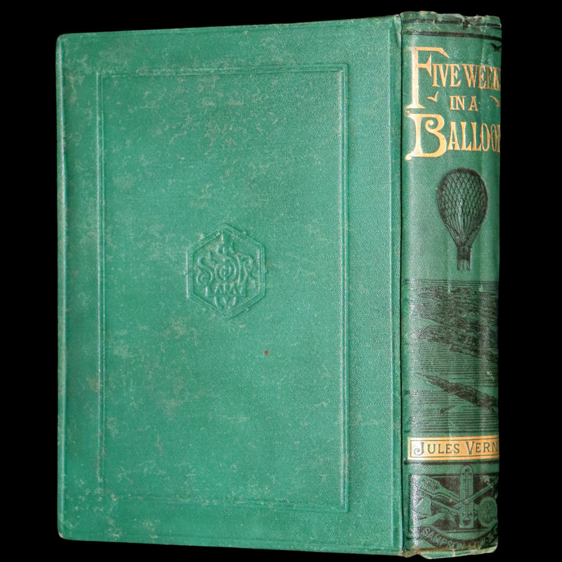 1890 Rare Early Edition - Five Weeks in a Balloon by JULES VERNE, illustrated by Edouard Riou.