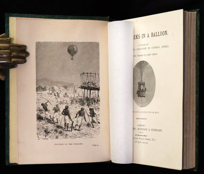 1890 Rare Early Edition - Five Weeks in a Balloon by JULES VERNE, illustrated by Edouard Riou.