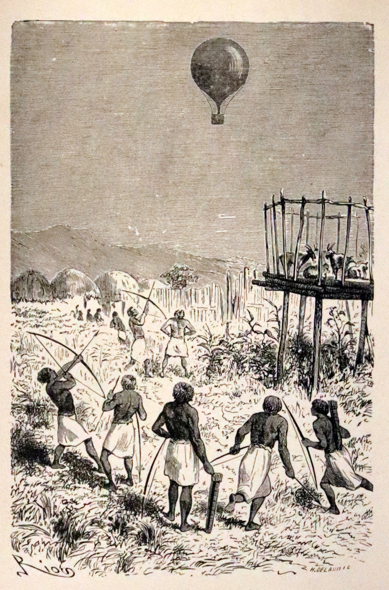 1890 Rare Early Edition - Five Weeks in a Balloon by JULES VERNE, illustrated by Edouard Riou.