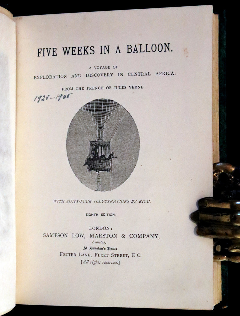 1890 Rare Early Edition - Five Weeks in a Balloon by JULES VERNE, illustrated by Edouard Riou.