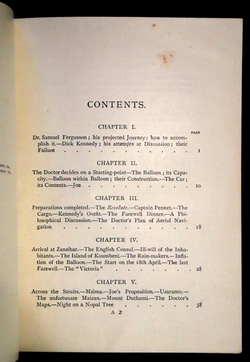 1890 Rare Early Edition - Five Weeks in a Balloon by JULES VERNE, illustrated by Edouard Riou.