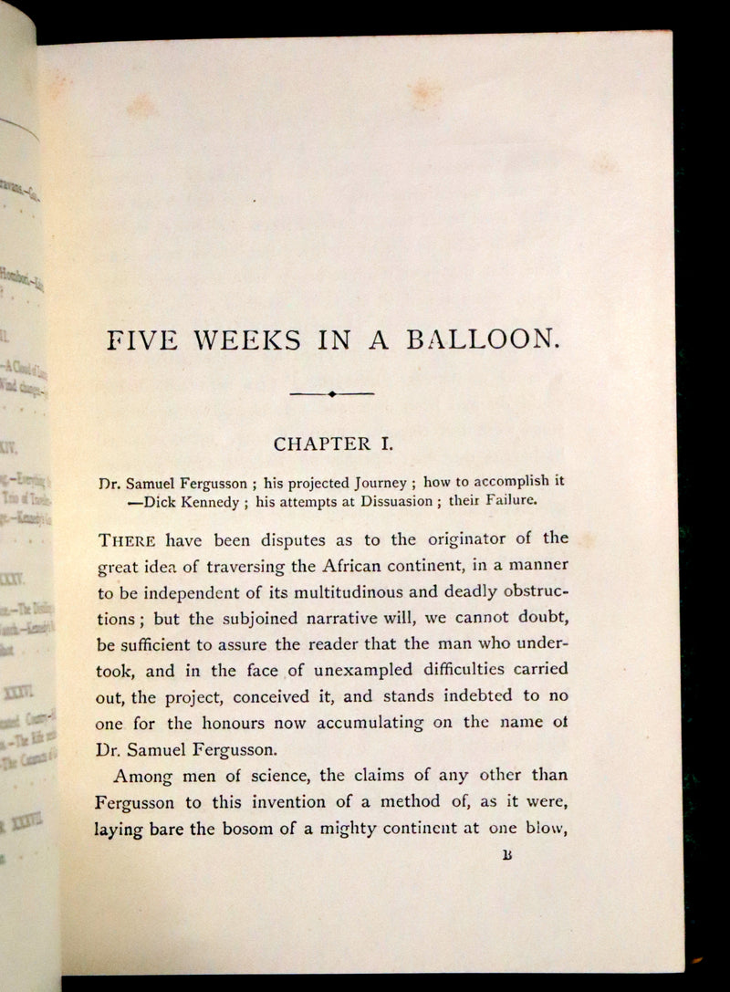 1890 Rare Early Edition - Five Weeks in a Balloon by JULES VERNE, illustrated by Edouard Riou.