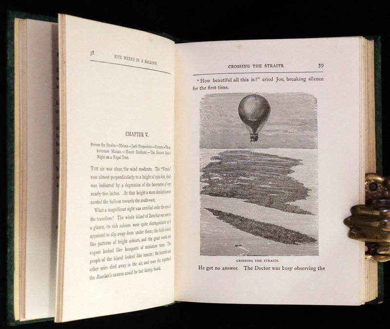 1890 Rare Early Edition - Five Weeks in a Balloon by JULES VERNE, illustrated by Edouard Riou.
