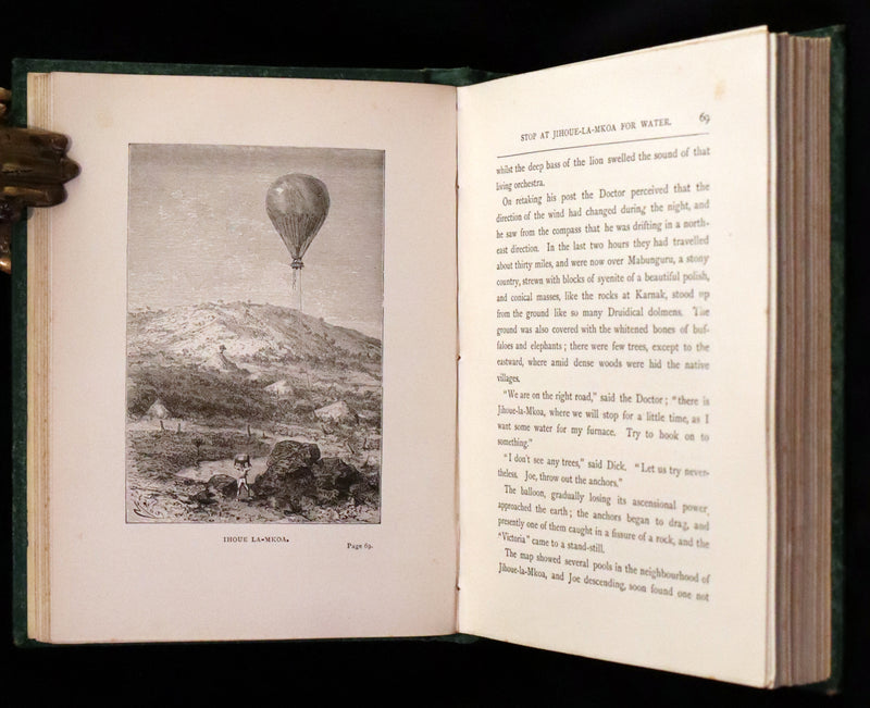 1890 Rare Early Edition - Five Weeks in a Balloon by JULES VERNE, illustrated by Edouard Riou.