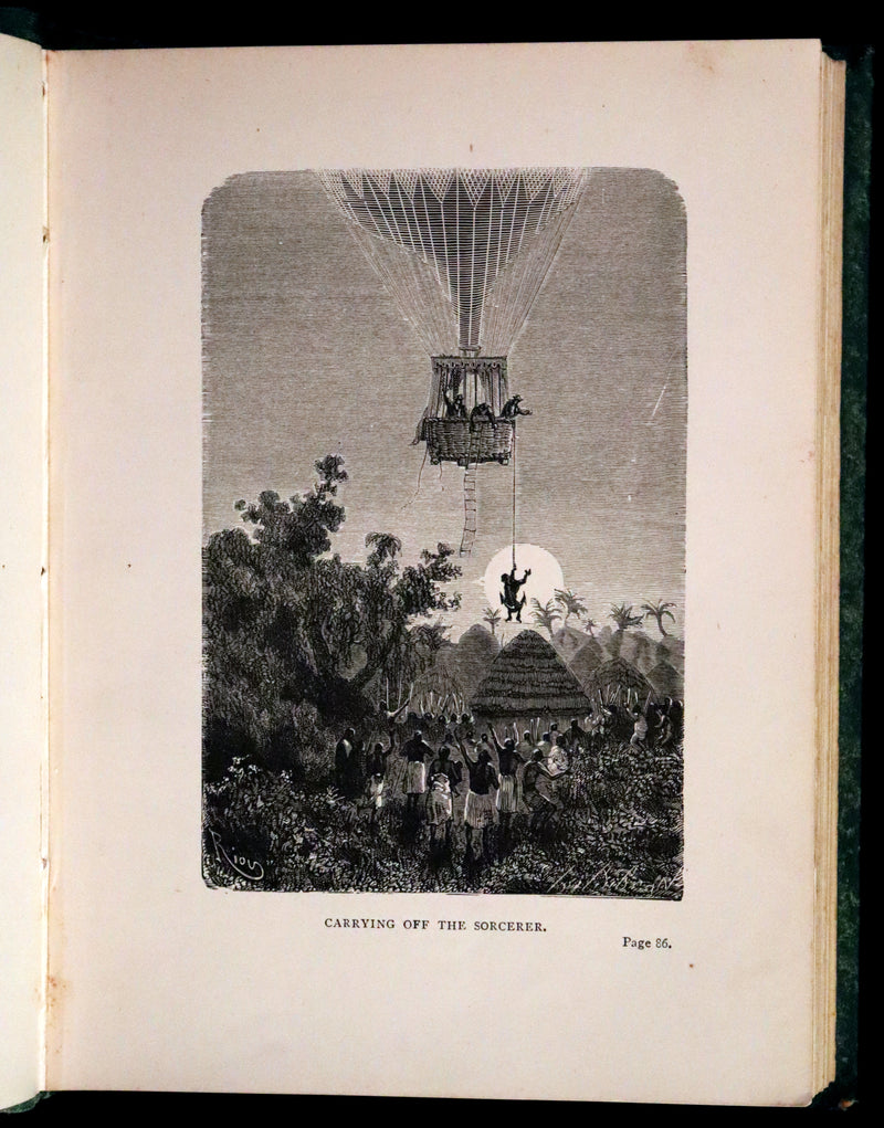 1890 Rare Early Edition - Five Weeks in a Balloon by JULES VERNE, illustrated by Edouard Riou.
