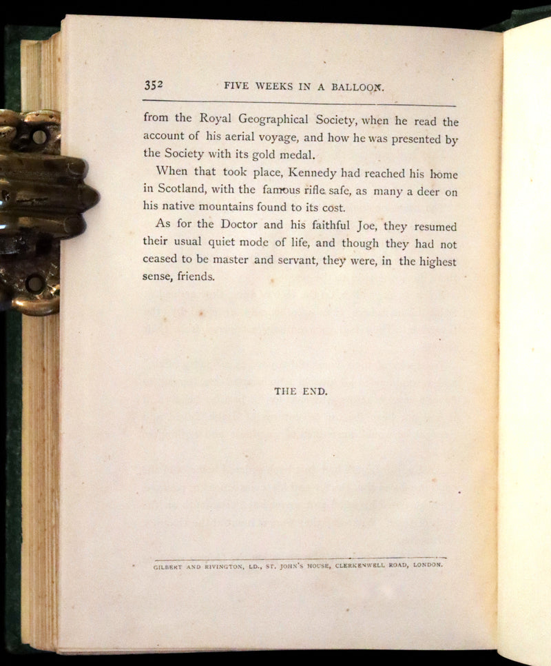 1890 Rare Early Edition - Five Weeks in a Balloon by JULES VERNE, illustrated by Edouard Riou.