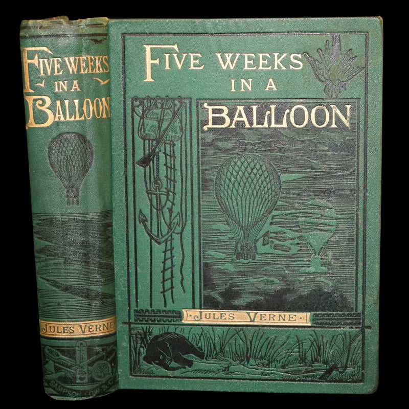 1890 Rare Early Edition - Five Weeks in a Balloon by JULES VERNE, illustrated by Edouard Riou.