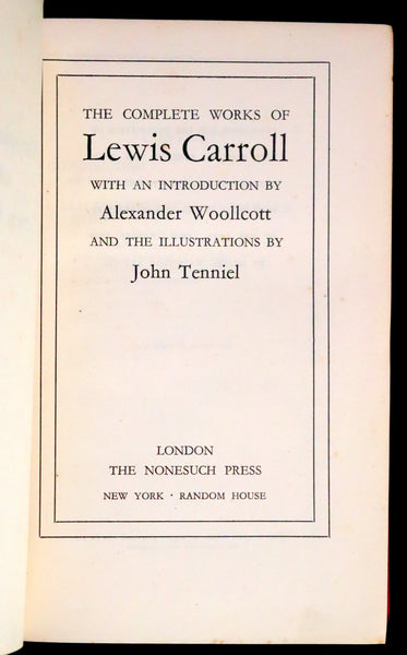 1939 Rare 1stED - Complete Works of Lewis Carroll including Alice's Adventures in Wonderland, Through the Looking-Glass, etc.