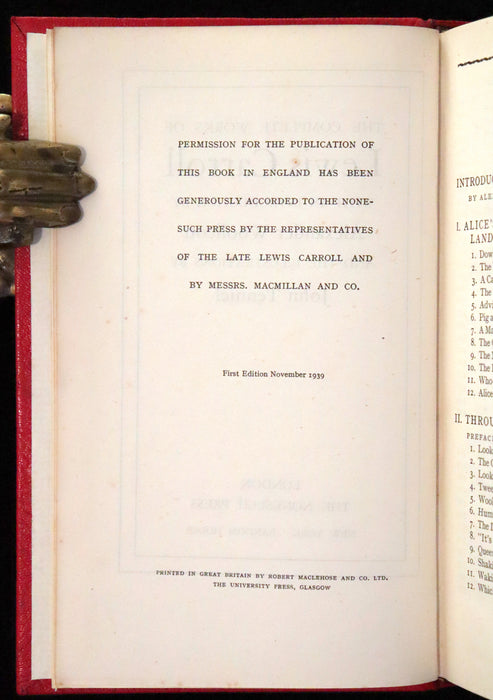 1939 Rare 1stED - Complete Works of Lewis Carroll including Alice's Adventures in Wonderland, Through the Looking-Glass, etc.