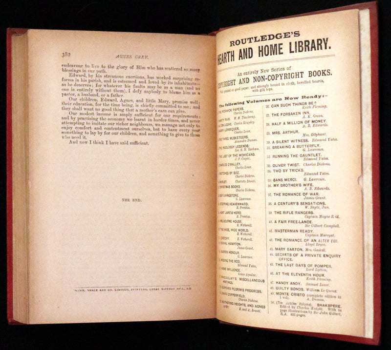 1894 Scarce Edition - WUTHERING HEIGHTS by Emily Brontë (Ellis Bell), And Agnes Grey by Anne Brontë (Acton Bell).