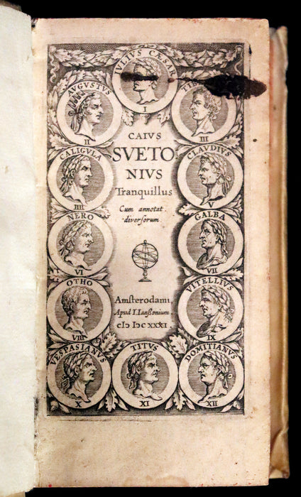 1631 Rare Latin Vellum Book - Lives of the Twelve Caesars & other notes by Suetonius - Cum Notationibus Diversorum.