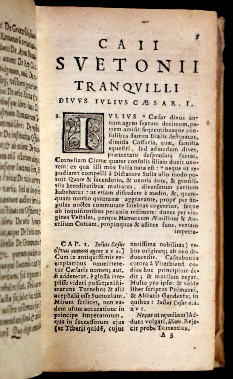 1631 Rare Latin Vellum Book - Lives of the Twelve Caesars & other notes by Suetonius - Cum Notationibus Diversorum.