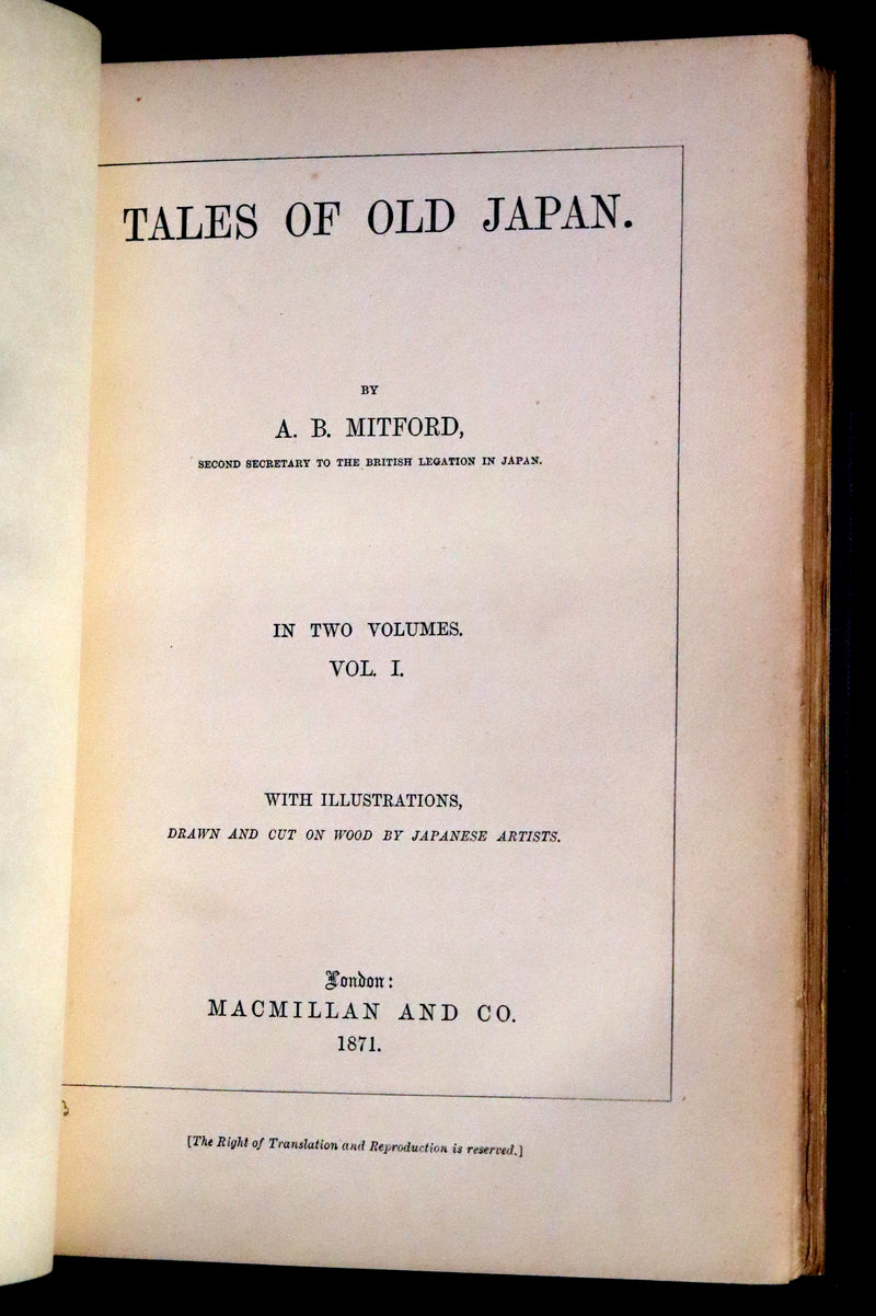 1871 Scarce First Edition bound by Riviere and Son  - Tales of Old Japan by A. B. Mitford with illustrations on wood by Japanese Artists.