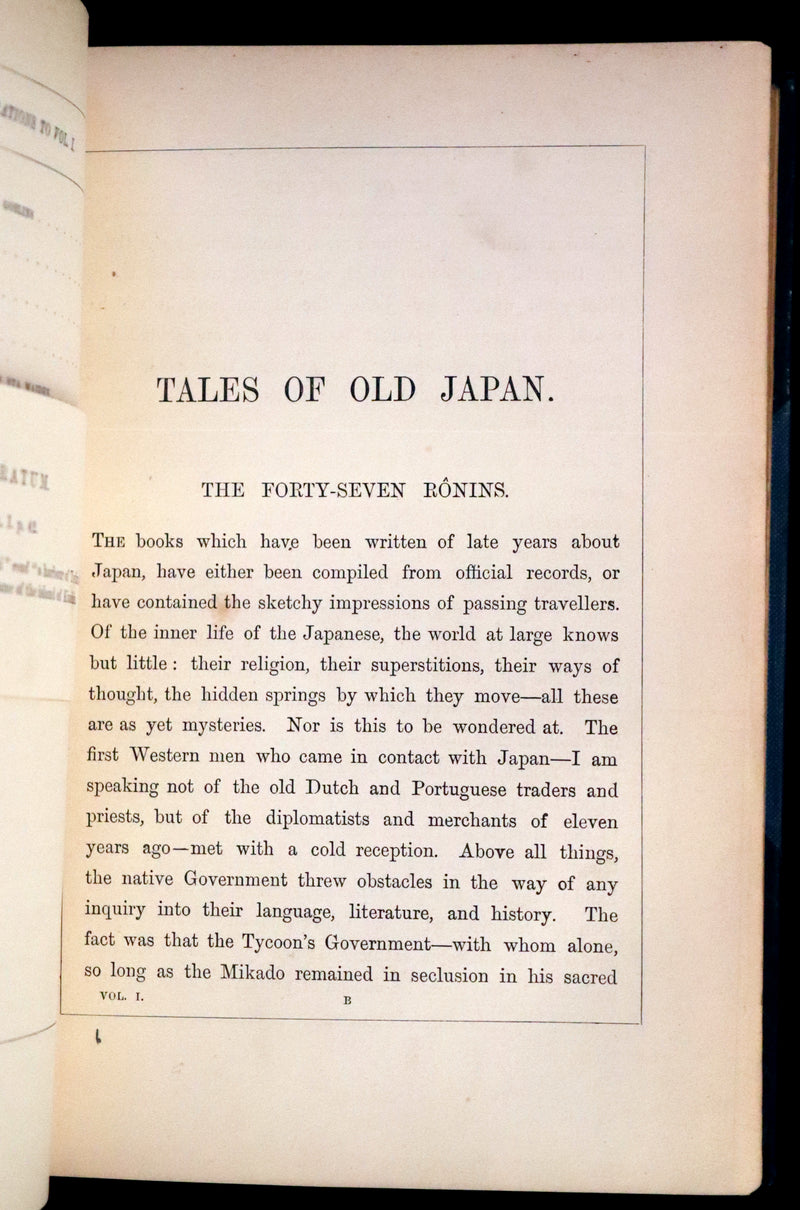 1871 Scarce First Edition bound by Riviere and Son  - Tales of Old Japan by A. B. Mitford with illustrations on wood by Japanese Artists.