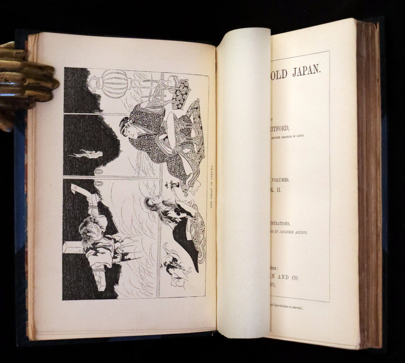 1871 Scarce First Edition bound by Riviere and Son  - Tales of Old Japan by A. B. Mitford with illustrations on wood by Japanese Artists.