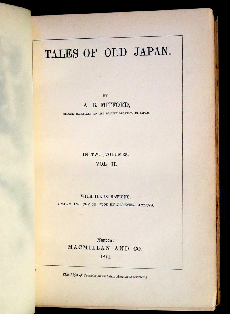 1871 Scarce First Edition bound by Riviere and Son  - Tales of Old Japan by A. B. Mitford with illustrations on wood by Japanese Artists.
