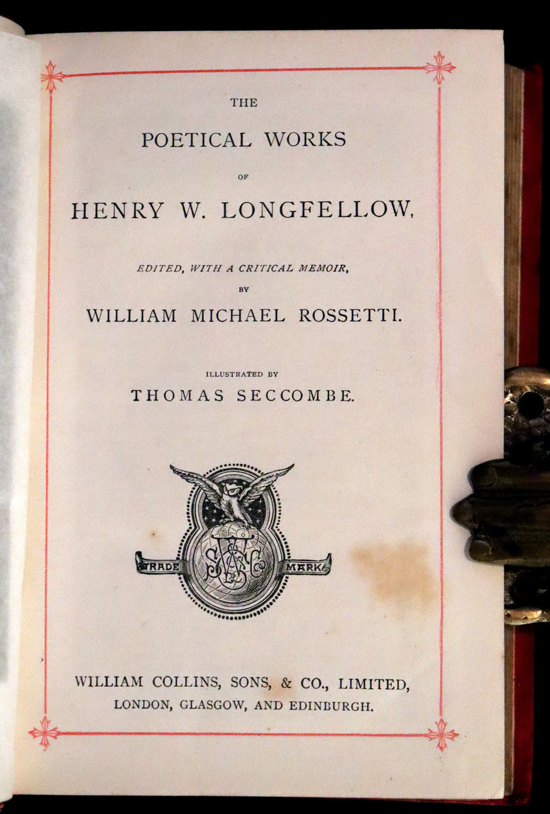 1880 Beautiful Victorian Binding - The Poetical Works of Henry W. Longfellow. Illustrated by Thomas Seccombe.