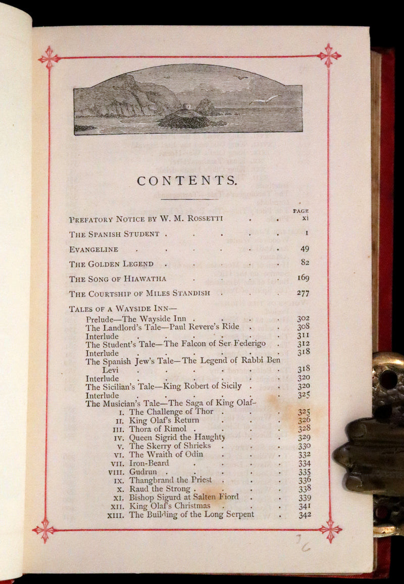 1880 Beautiful Victorian Binding - The Poetical Works of Henry W. Longfellow. Illustrated by Thomas Seccombe.