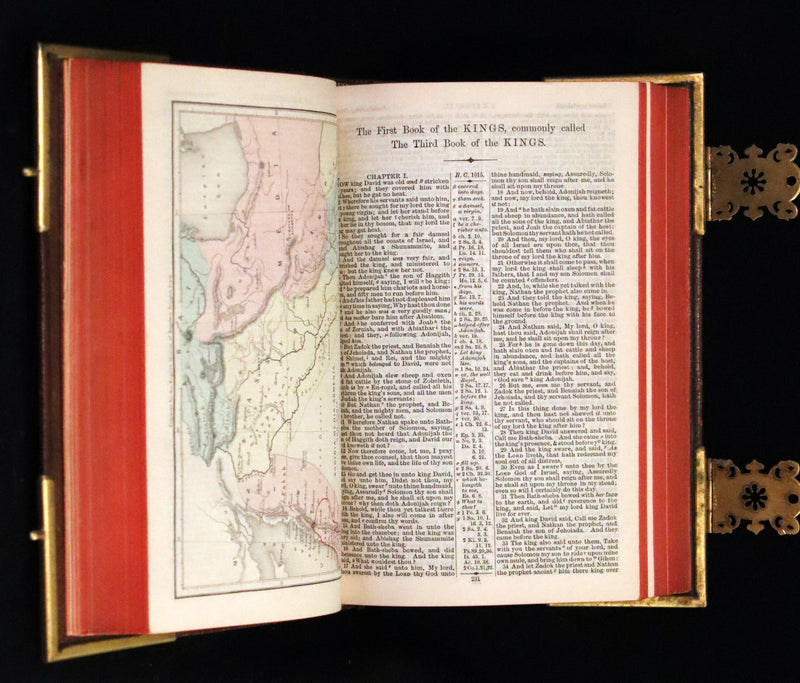 1870 Rare Book bound by Bagster - Polyglot Bible, Old and New Testaments. Beautiful binding with Clasps.