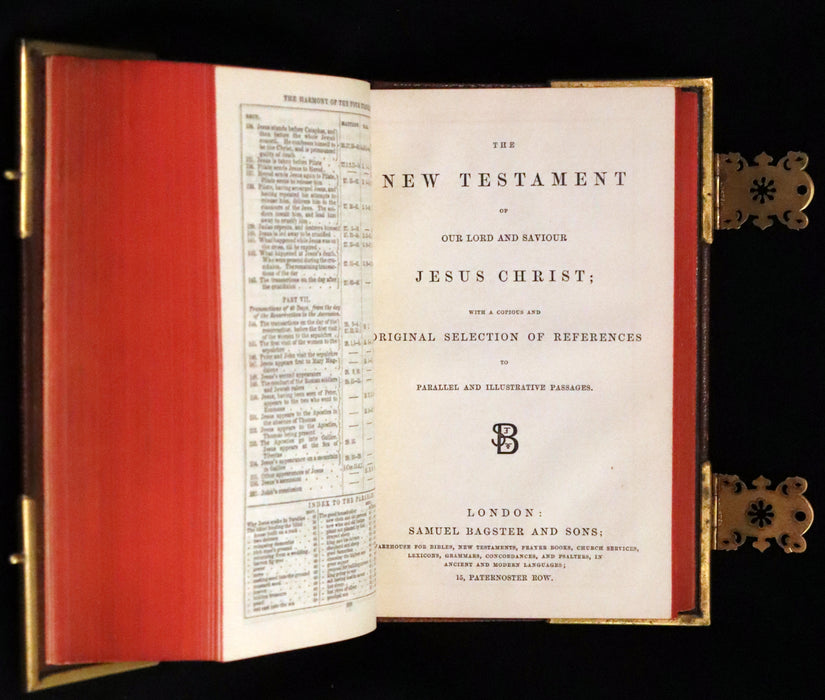 1870 Rare Book bound by Bagster - Polyglot Bible, Old and New Testaments. Beautiful binding with Clasps.