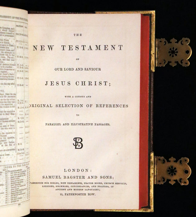 1870 Rare Book bound by Bagster - Polyglot Bible, Old and New Testaments. Beautiful binding with Clasps.