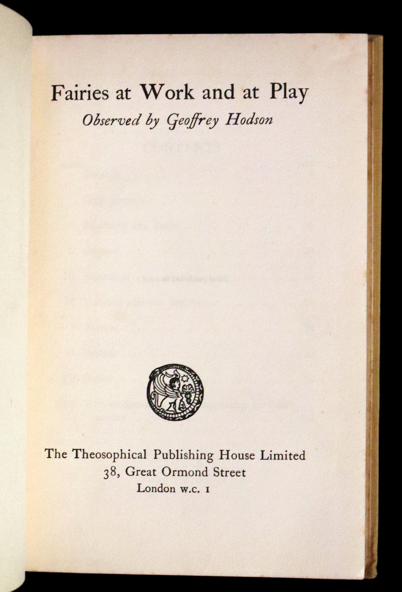 1925 Rare First Edition Book - Fairies at Work and at Play observed by Geoffrey Hodson.