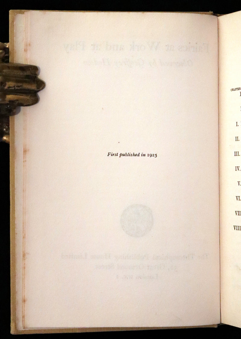 1925 Rare First Edition Book - Fairies at Work and at Play observed by Geoffrey Hodson.
