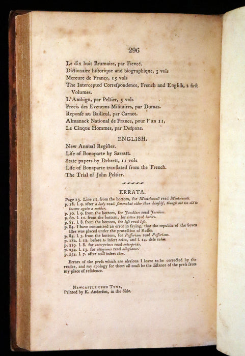 1805 Scarce Book ~ The Life and Character of Bonaparte from his Birth to the 15th of August 1804 by W. Burdon.