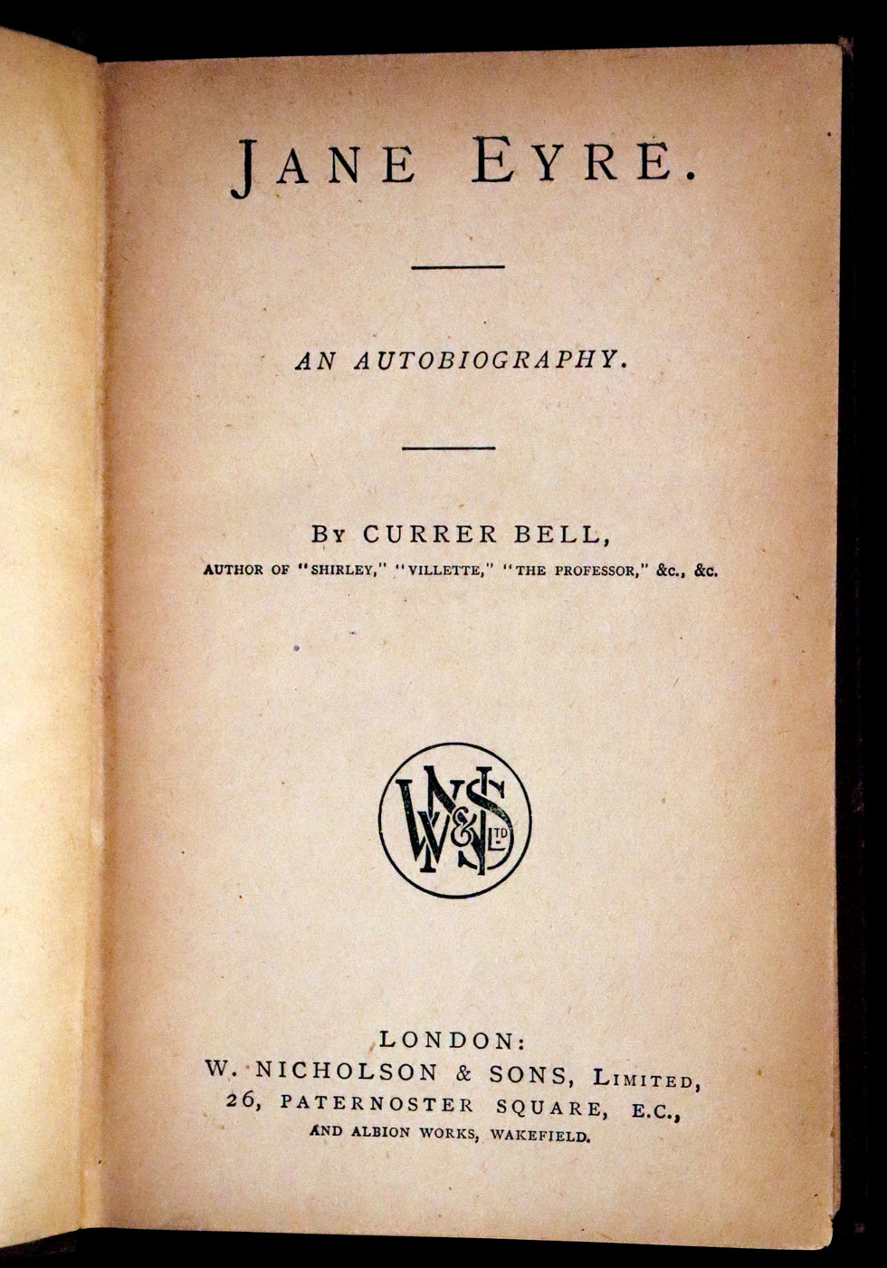 1890 Rare Victorian Book - Jane Eyre. An Autobiography by Currer Bell ...