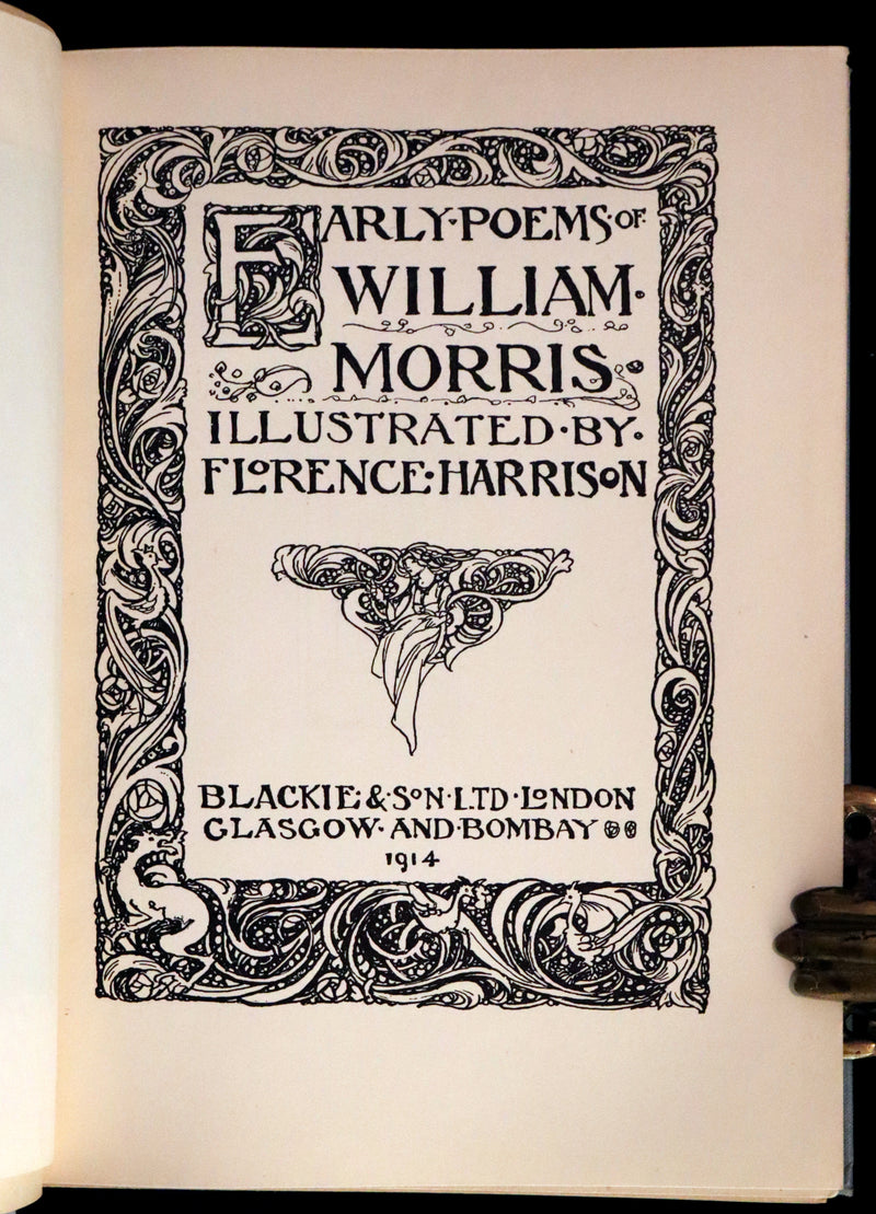 1914 Rare First Edition - Early Poems of William Morris Illustrated by Pre-Raphaelite Florence Harrison.