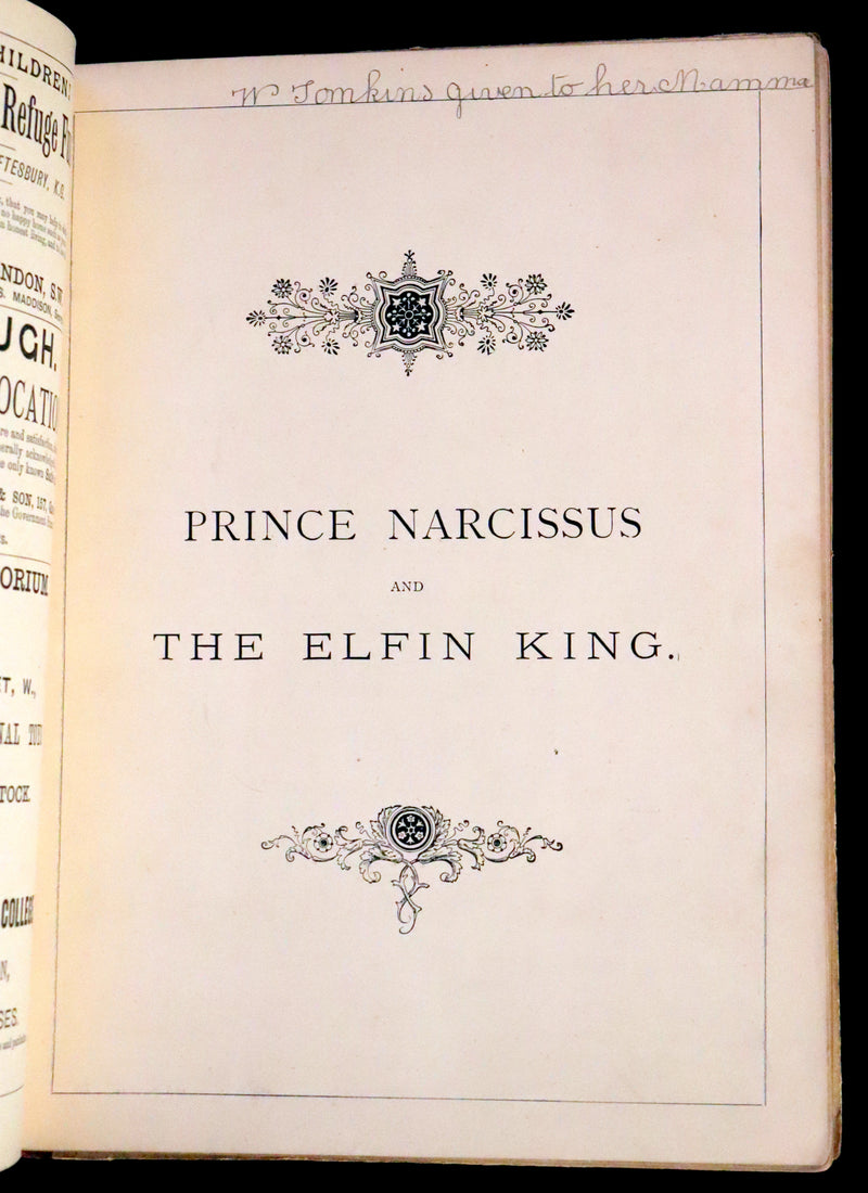 1880 Scarce First Edition Fairy Tale - Prince Narcissus and the Elfin King. Color illustrated.