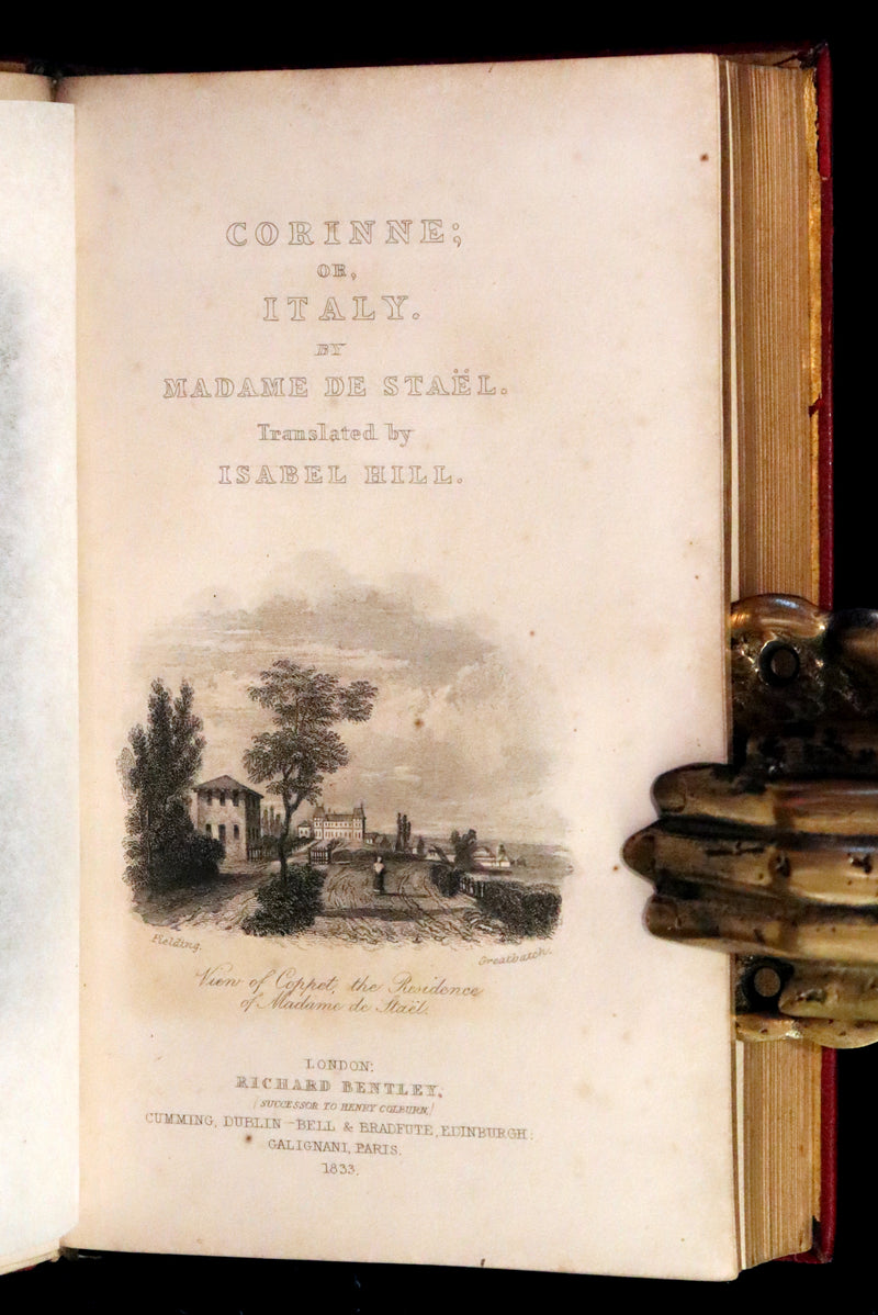 1833 Rare One volume First Edition - Corinne or Italy by Mme de Stael. Romanticism.
